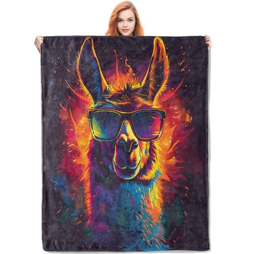 Colorful llama throw - llama, blanket